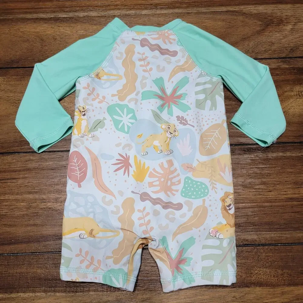 Disney Baby Lion King LS Teal 1Pc Rash Guard Unisuit w/ Snap Bottoms - Size 6-9m